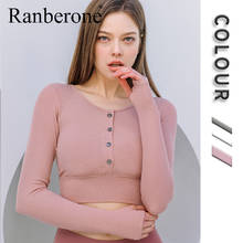 Ranberone Korean Style Yoga Clothes Long Sleeved Sports Top Fitness Clothes Women T-shirt With Chest Pad Fitness Gym Sportswear 2024 - buy cheap