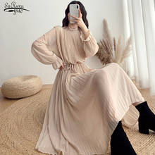 Elegante primavera outono vestido longo plus size plissado chiffon vestido feminino estilo coreano solto cintura alta cintura vestidos 12536 2024 - compre barato