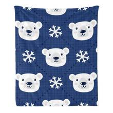 Manta de Lana personalizada para niños, manta de invierno con bonitos osos polares, azul, para cama, 150x220cm 2024 - compra barato