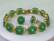 Conjunto de brincos com pulseira de jade verde natural 7.5 "aaa + as + dw 2024 - compre barato