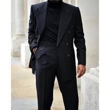 Jaqueta preta + calça homens ternos lapela pico fantasia casamento slim fit baile casamento noivado blazer 2 peças 2024 - compre barato