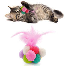 Cat Toys Multicolor Plush Ball Faux Feather Bell Chew Toy for Cat Kitten Playing Interactive Pet Cat Products Supplies 2024 - buy cheap
