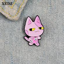 XEDZ cute stitching color alien cat badge yellow eyes flower T-shirt cartoon animal exquisite punk clothes lapel brooch jewelry 2024 - buy cheap