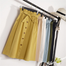 Summer Autumn Skirts Womens 2022 Midi Knee Length Korean Elegant Button High Waist Skirt Female Pleated School Skirt 2024 - buy cheap