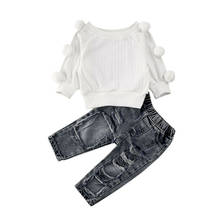 1-5years 2 pçs da criança crianças bebê meninas camisola topos denim calças roupas de inverno