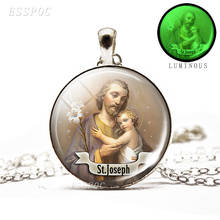 Collar de cabujón de cristal de San José, colgante en crecimiento, joya luminosa, dios de la Biblia, collar de cadena de Arte Cristiano 2024 - compra barato