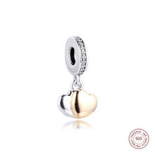 Fits Pandora Bracelet 925 Sterling Silver Two-Tone Double Heart Dangle Charms Beads DIY Jewelry Making Bijoux Femme 2020 2024 - buy cheap