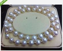 natural AAA 9-10mm south sea white pearl necklace  925silver GOLD CLASP 2024 - buy cheap