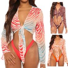Womens 3Pcs Brazilian Bikini Halter Micro Swimsuit with Tie Front Mesh Cover Ups 2024 - buy cheap