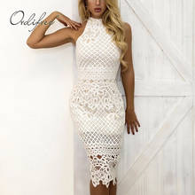 Ordifree 2021 Summer Elegant Women Party Dress Sexy Bodycon Sleeveless White Lace Pencil Dress 2024 - buy cheap