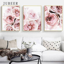 Arte floral de parede peônia rosa, posteres e impressões, imagens de parede para sala de estar, flores, pintura de tela, decoração de casa, estilo nórdico 2024 - compre barato