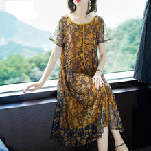 Vintage Print Imitation Mulberry Silk Midi Dresses 2022 Summer Elegant 5XL Plus Size Floral Dress Female Bodycon Vestidos Y818 2024 - buy cheap