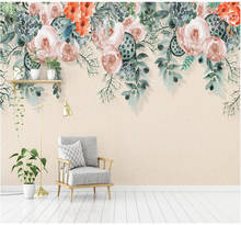 Xuesu-papel tapiz de pared de fondo moderno, pintado a mano americano, vid de flor rosa, paño de pared impermeable 8D personalizado 2024 - compra barato