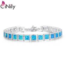 CiNily Blue & White Fire Opal Stone Wide Chain Link Bracelets & Bangles Silver Plated Metal Square Luxury Jewelry Woman Girl 2024 - buy cheap