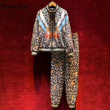 Svoryxiu Designer Autumn Casual Pants Suits Women's Fashion Angel Flower Print Long Sleeve Jackets + Pants Two Piece Set 2024 - buy cheap