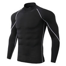 Camiseta fitness de gola alta com manga comprida, camiseta masculina de cor sólida para esportes e corrida, fitness de secagem rápida para outono/inverno 2024 - compre barato