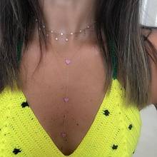2022 Summer Fashion Sexy Women Long Chain Micro Pave Cz Cute Charm Delicate Heart Cz Link Chain Long Y Lariat Necklaces Jewelry 2024 - buy cheap