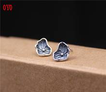 2021 New S990 sterling silver old three-dimensional design exquisite lotus leaf retro foot silver earrings 2024 - buy cheap