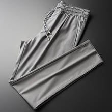 Minglu-pantalones de verano para hombre, pantalón informal de lujo con cintura elástica, 4xl talla grande, ajustado, con cordón, color gris 2024 - compra barato