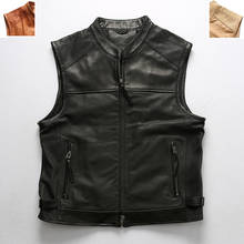 Vintage Men's High Quality Cowhide Classic Motorcycle Biker Sleeveless Jacket Genuine Leather Male Vest Free Shipping 2024 - buy cheap