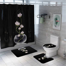 4Pcs/set Bathroom Mat Set Non-slip Lotus Bath Mat Coral Fleece Shower Curtain Floor Mat Washable Bathroom Toilet Rug 2024 - buy cheap