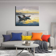 Hand Painted Canvas Painting Wall Art Abstract Landscape Seascape Boat Oil Painting  Home Decoeation Living Room Wall Pictures 2024 - buy cheap