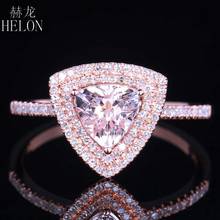 HELON-anillo de compromiso de oro rosa de 10K, sortija elegante de 6x6mm con corte de trillón de diamantes morganita Natural, joyería fina 2024 - compra barato