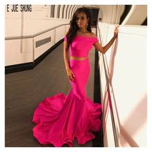 E JUE SHUNG Rose Red Mermaid Evening Dresses Off the Shoulder Zipper Back Two Pieces Prom Gowns Formal Dresses robe de mariee 2024 - buy cheap