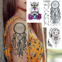 Atrapasueños grande para mujeres, tatuajes temporales de flores, Luna y búho, pegatina negra, tatuajes falsos, plumas de papel, atrapasueños 2024 - compra barato