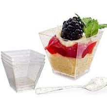 25Pcs/set Disposable Square Small Dessert Cups with Mini Tasting Spoons 2oz Gold Glitter Dessert Plastic Bowls Kitchen Supplies 2024 - buy cheap
