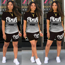 2020 Best Quality Famous Brand 2 pcs Tracksuits Women Set Letters O-neck Short Sleeve Tops and Shorts Casual Sport Outfits 2024 - buy cheap