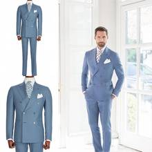 (Jacket+Pant+)Handsome Men Wedding 2pcs Suit Male Blazers Slim Fit Suits For Men Costume Business Formal Party Blue Tuxedos 2024 - buy cheap