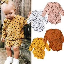 Polka Dot Two Piece Sports Tracksuit Newborn Baby Girl Clothes Round Neck Long Sleeve T-Shirt Shorts Outfits Cotton Sets 2024 - buy cheap