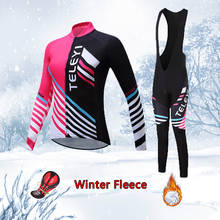 Ropa térmica de ciclismo para mujer, conjunto de Jersey y pantalones con pechera, traje de bicicleta de montaña, uniforme de invierno, 2021 2024 - compra barato