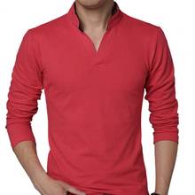 Men's long sleeve t-shirt Men T-shirt Solid Color Long Sleeve V Neck Slim Pullover Top for Spring  лонгслив мужской 2024 - buy cheap