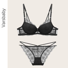 Varsbaby sexy deep V female underwear push up back closure 3/4 cup lace beauty back bra set for women 2024 - buy cheap