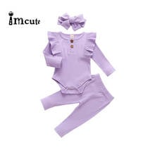 Imcute Newborn Long-sleeved Baby Girls Bodysuits+ Trousers + Headband Ruffle Pure Solid Color Spring Baby Boys Clothing 0-24M 2024 - купить недорого