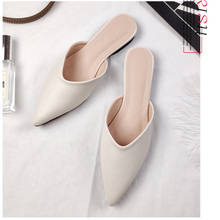 Wholesale Female Mules Shoes Fashion Low Heel Lazy Slides Women's Black Pointed Brand Slippers Ladies Leather Designer Flip Flop 2024 - buy cheap