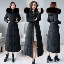 Jacket New Winter Down 2020 Female X-long Slim Hooded Women White Duck Down Coat Fashion Belt Thicken Warm Fox Fur Collar Parka 2024 - buy cheap