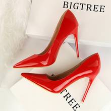 BIGTREE Patent Leather Fashion Women Pumps High Heels Shallow Ladies Office Shoes Pointed Toe Concise Women's Red Wedding Shoes 2024 - buy cheap