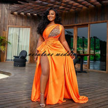 Orange Arabic Aso Ebi Beaded Crystals Evening Dress 2021 High Split Prom Dresses One Shoulder Formal Party Second Reception Gown 2024 - buy cheap