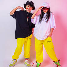2020 New Jazz Hip Hop Ballroom Dance Clothes Boys Loose Practice Clothes T-Shirt Yellow Trousers Hiphop Suit Girls Kids DQS4397 2024 - buy cheap