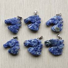 Fashion new natural sodalite stone carved horse head charm pendants for necklace jewelry making 6pcs/lot Wholesale free shipping 2024 - buy cheap