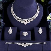 Janlie conjunto de joias femininas de zircônia, conjunto dourado com 4 peças de joias de luxo para festa, casamento com cristais dubai e zircônia cúbica 2024 - compre barato