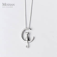 Modian-collar de plata de ley 925 con forma de gato, colgante con forma de luna Simple, Animal bonito y exquisito, para mujeres 2024 - compra barato
