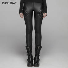 PUNK RAVE Women's Gothic Faux Leather Skinny Leggings with Metal Chains Fashion Stitching Knitted Pu Pants Trousers Women 2024 - buy cheap