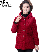 UHYTGF Quality Corduroy Winter Cotton Jacket Women Plus Velvet Thicken Hooded Cold Warm Coat Loose Large Size Parker Female 1470 2024 - buy cheap