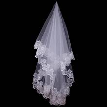 Véu de noiva curto 150cm, branco, uma camada, renda, flor, apliques 2024 - compre barato