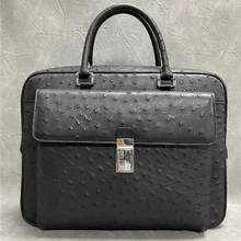 Authentic Real True Ostrich Skin Office Men's Briefcase Top-handle Bag Genuine Exotic Leather Male Working Purse Laptop Handbag 2024 - buy cheap