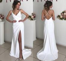 Cheap Sexy Beach Mermaid Prom Dresses Satin Spaghetti Straps Backless V Neck High Side Split Dress Evening Wear vestidos 2024 - buy cheap